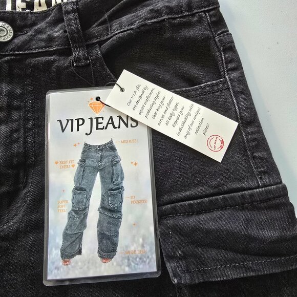 NWT VIP Jeans Wide Leg Cargo Pants Y2K Size J9 Black Streetwear - Picture 8 of 8